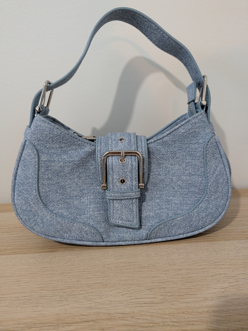 Steve Madden Light Blue Denim Shoulder Bag with Buckle